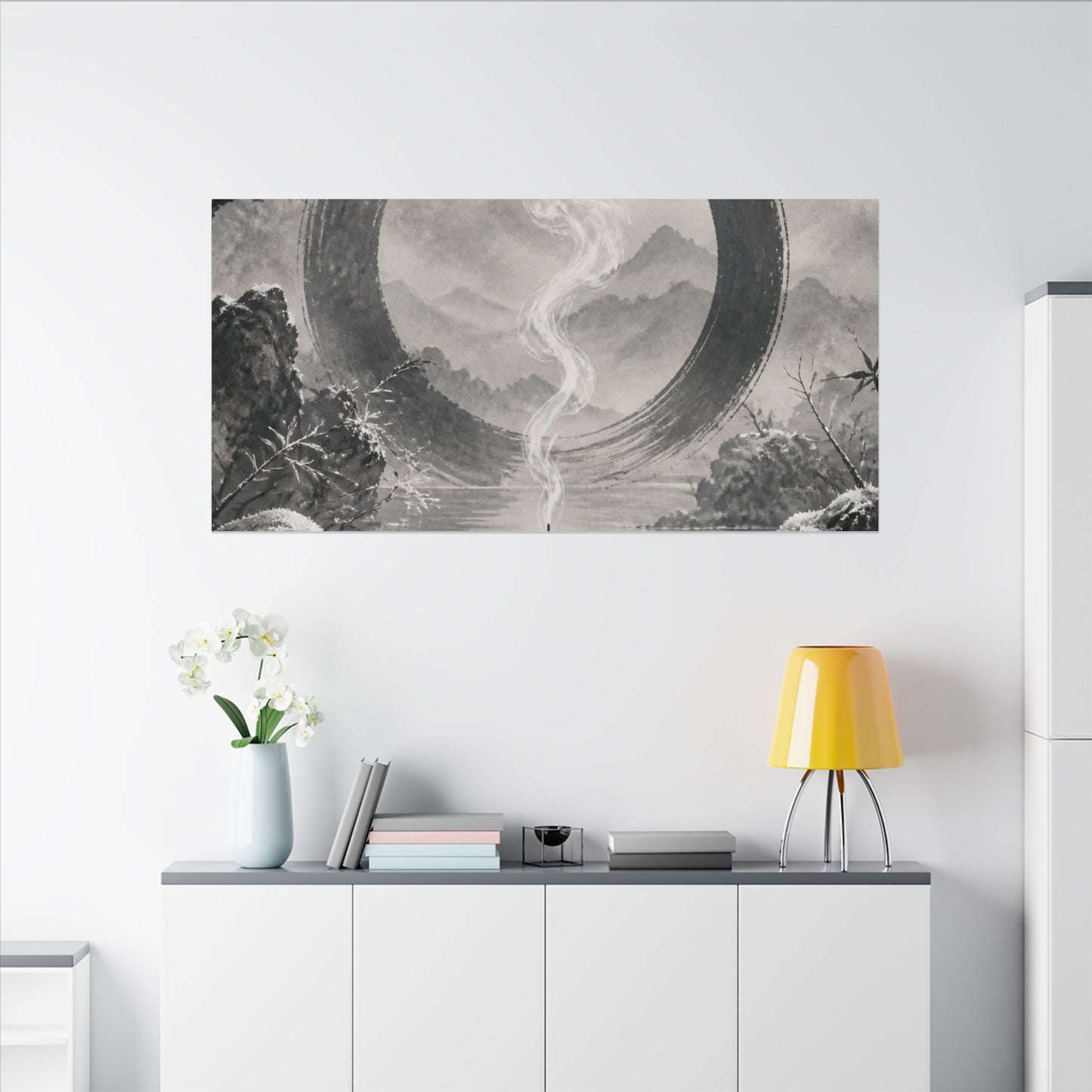 Incense Smoke Canvas Art | Winter Zen Sumi E Art