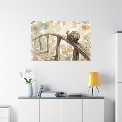 Wooden Bridge Canvas Art | Autumn Japandi Watercolor Art
