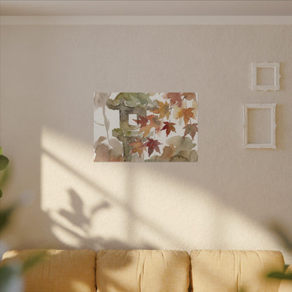 Stone Lantern Watercolor Canvas Art | Earthy Japandi Art
