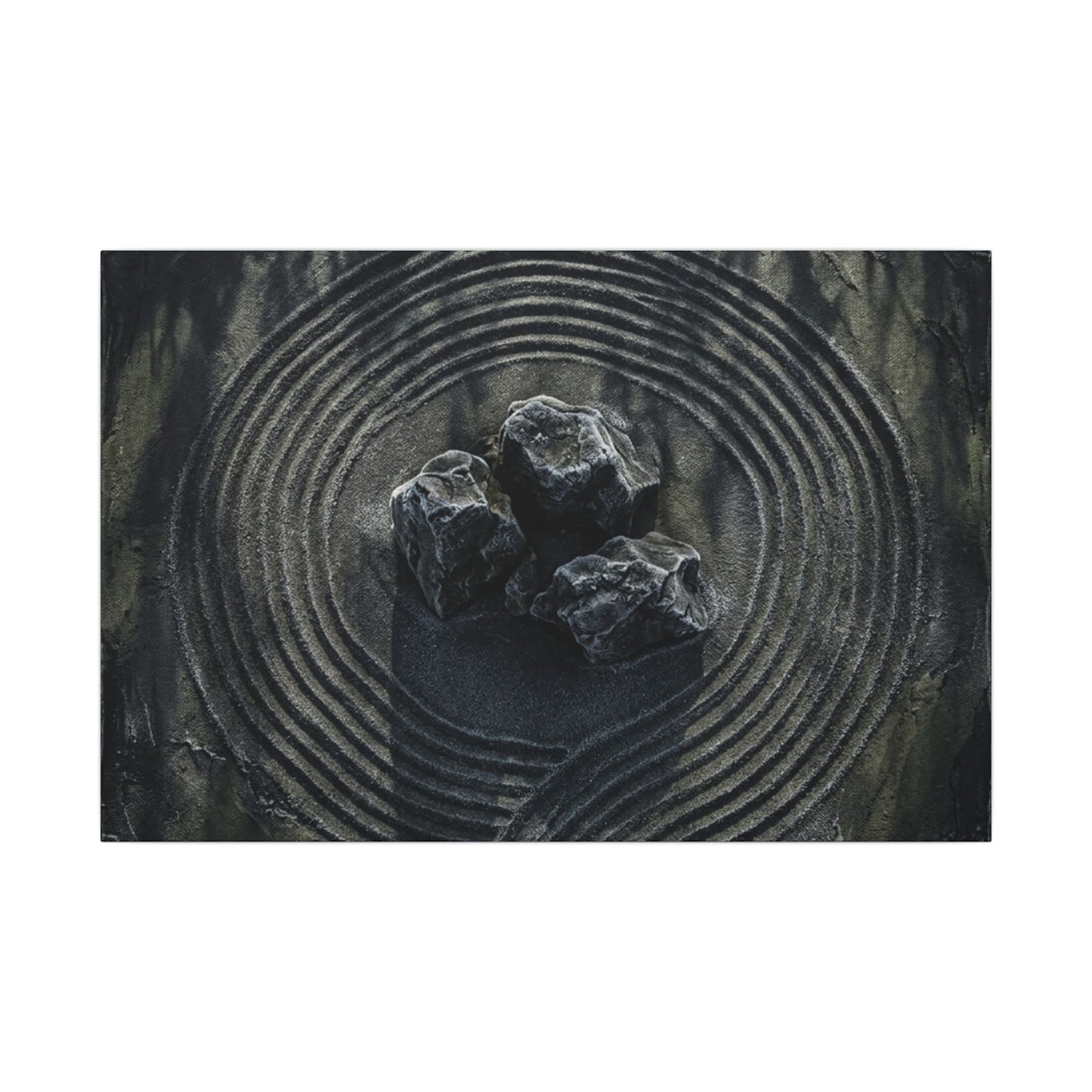 Moody Rock Garden Canvas Art - Dark Texture Dark Japandi