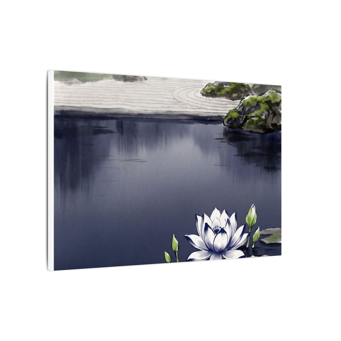 Lotus Flower Karesansui Canvas Art | Tranquil Zen Art