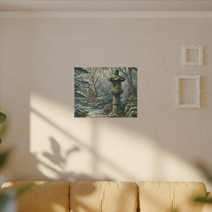 Stone Lantern Winter Canvas Art | Japandi Warm Design