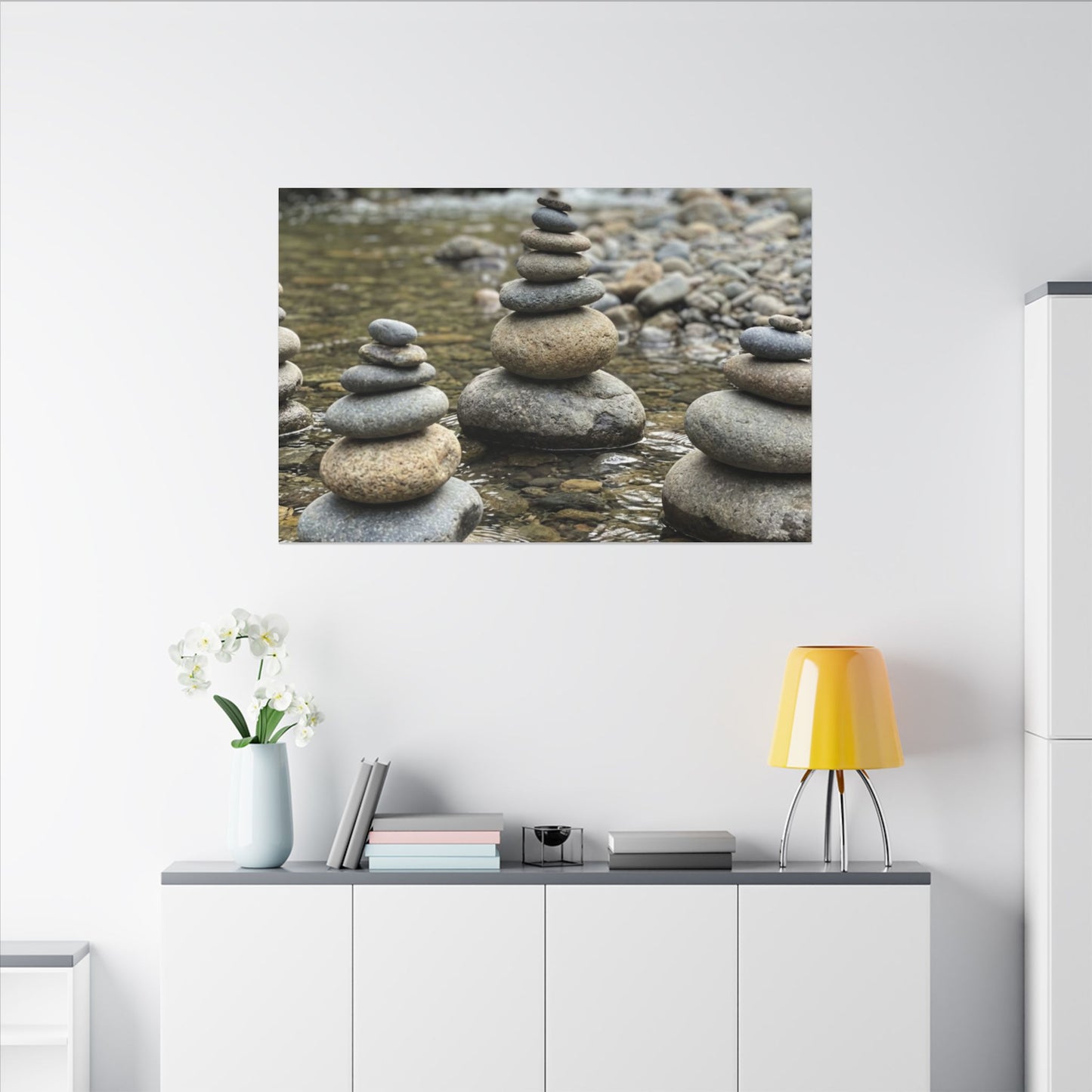Zen River Stones in Dawn | Karesansui Canvas Art