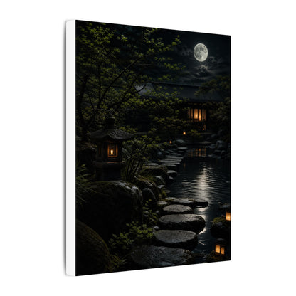 Moonlit Garden Shadow Zen Canvas Art | Sophisticated Dark Japandi Art