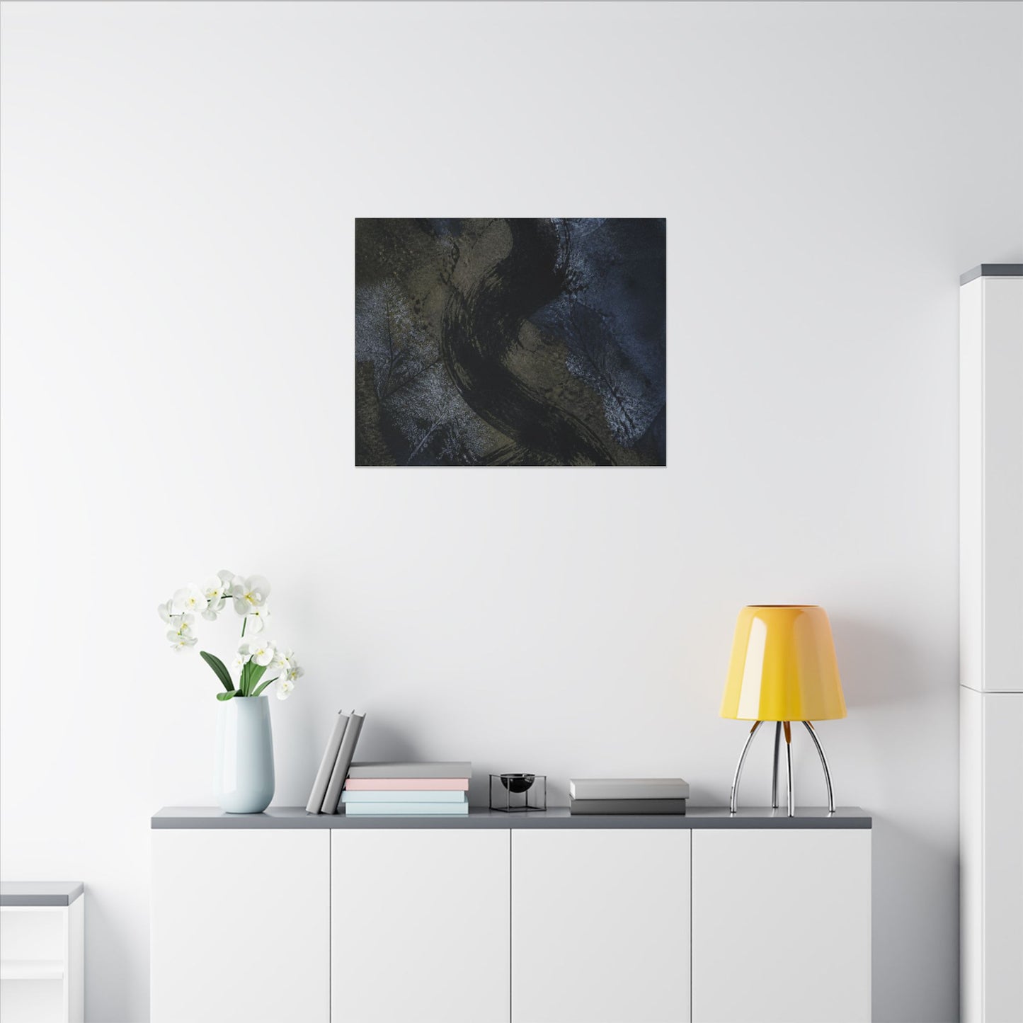 Shibui Ink Brushstroke Canvas Art - Dark Japandi Dark Texture