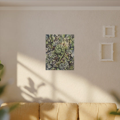 Fern Unfurling Spring Canvas Art | Japandi Neutral Design
