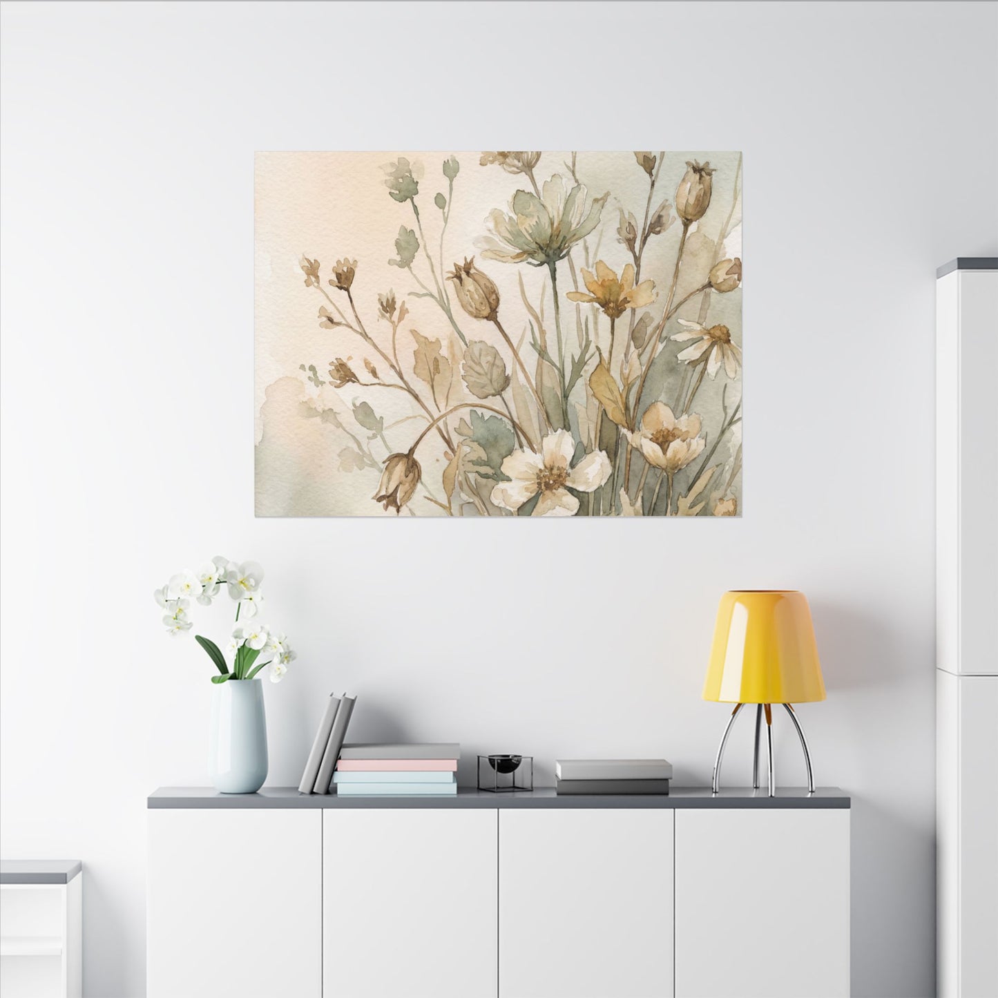 Summer Dried Flowers Watercolor Canvas Art | Elegant Decor