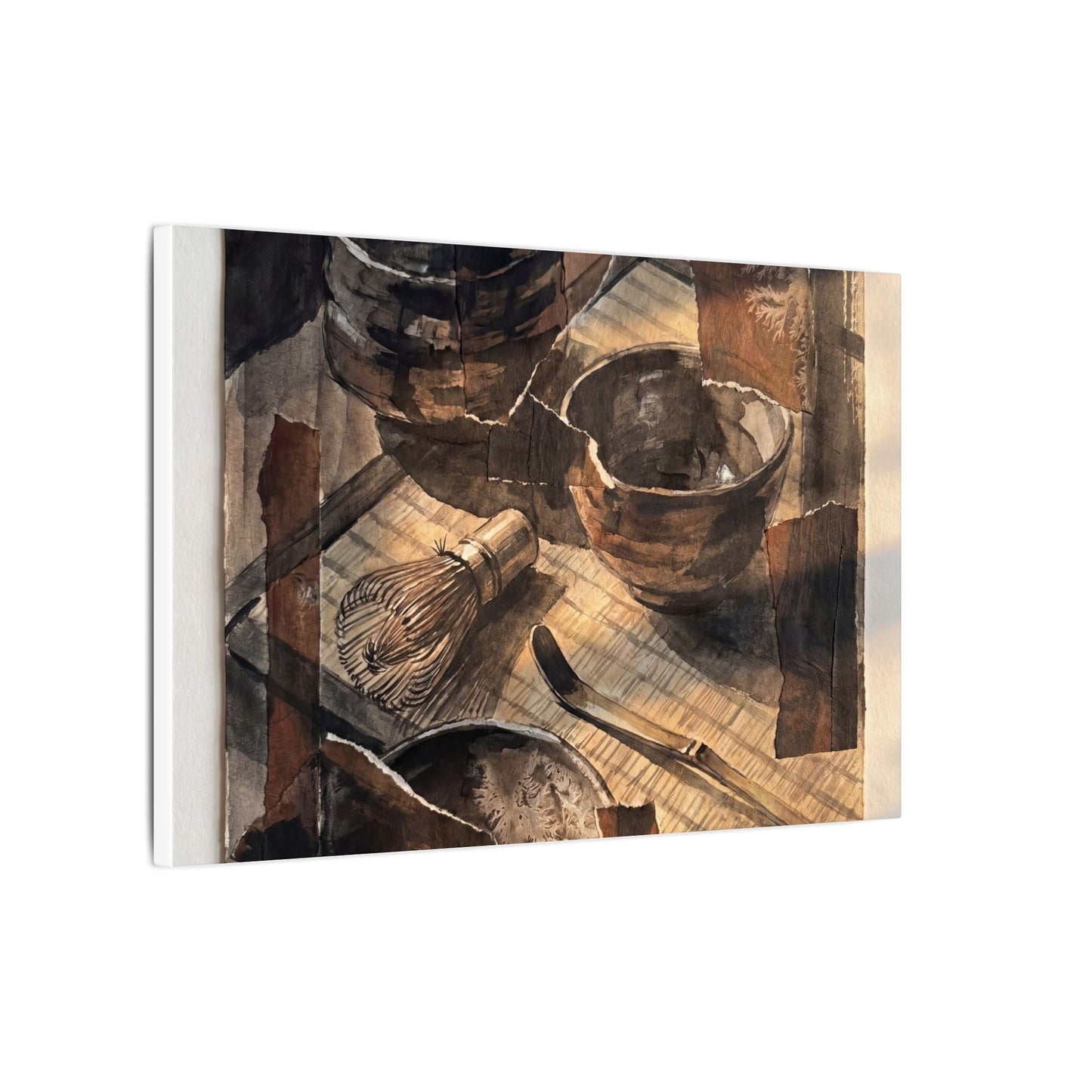 Tea Ceremony Charcoal Ink Canvas Art | Luxurious Dark Japandi Art