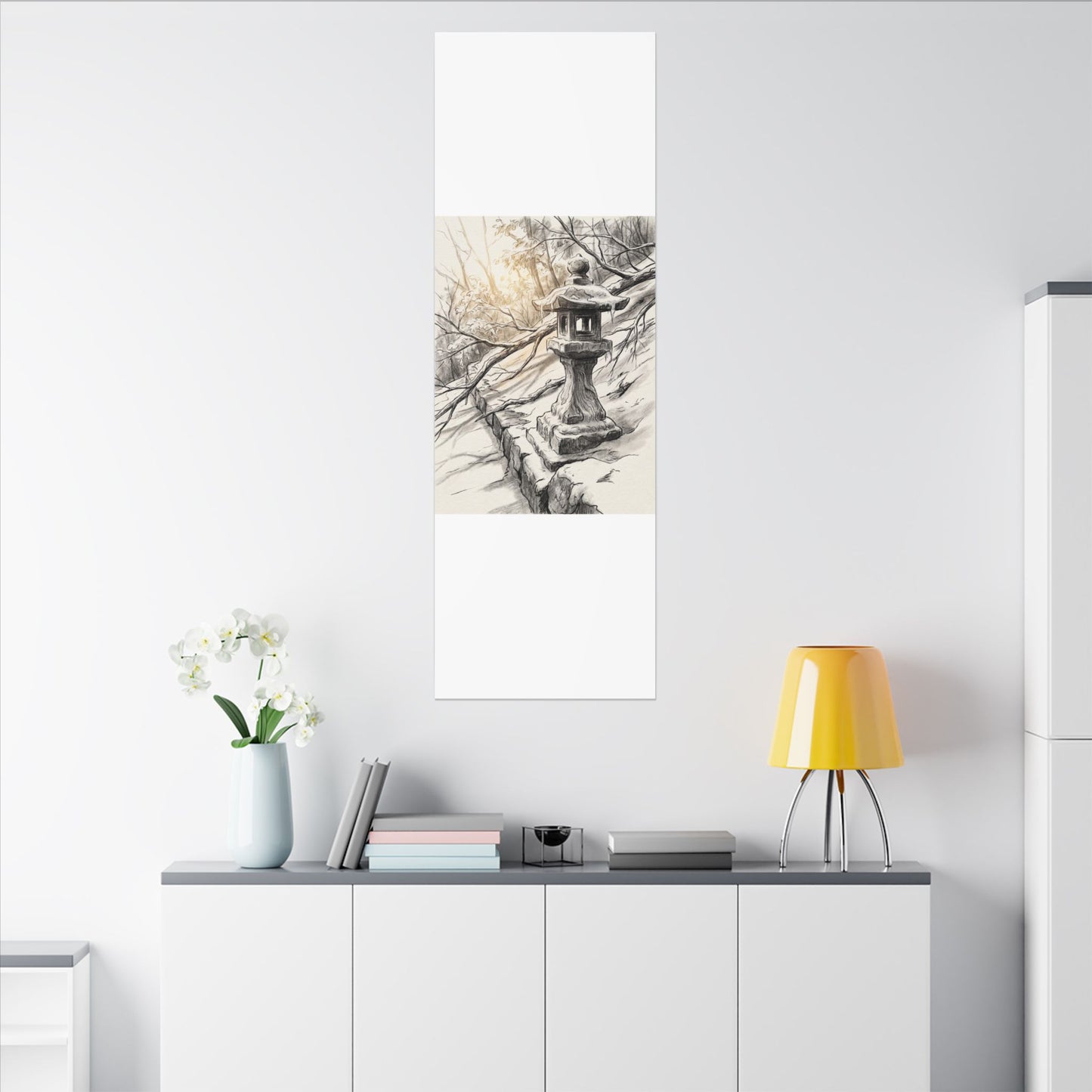 Golden Hour Stone Lantern Canvas Art - Japandi Kanso
