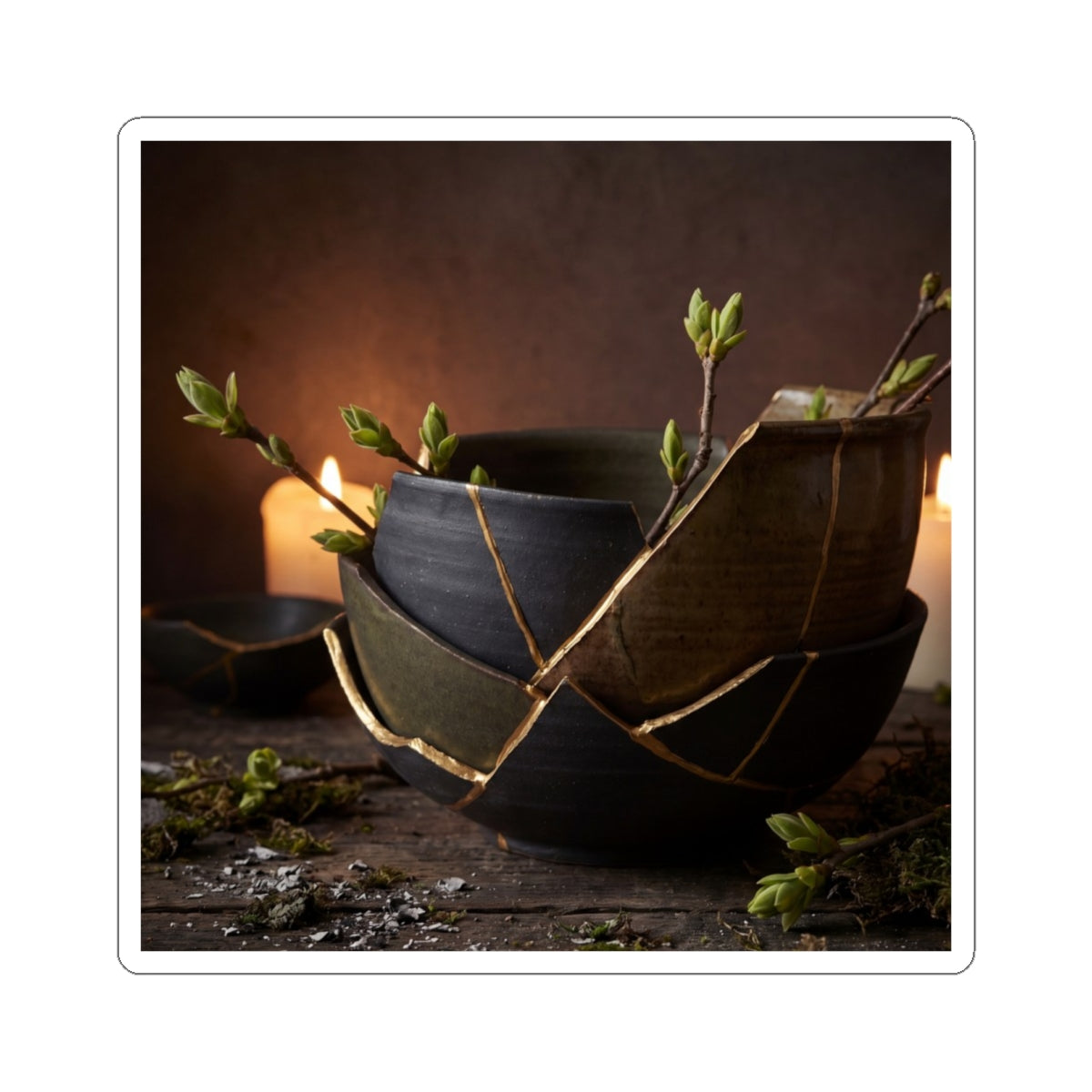 Broken Pottery Shadow Zen Sticker | Luxurious Dark Japandi Art Art Print