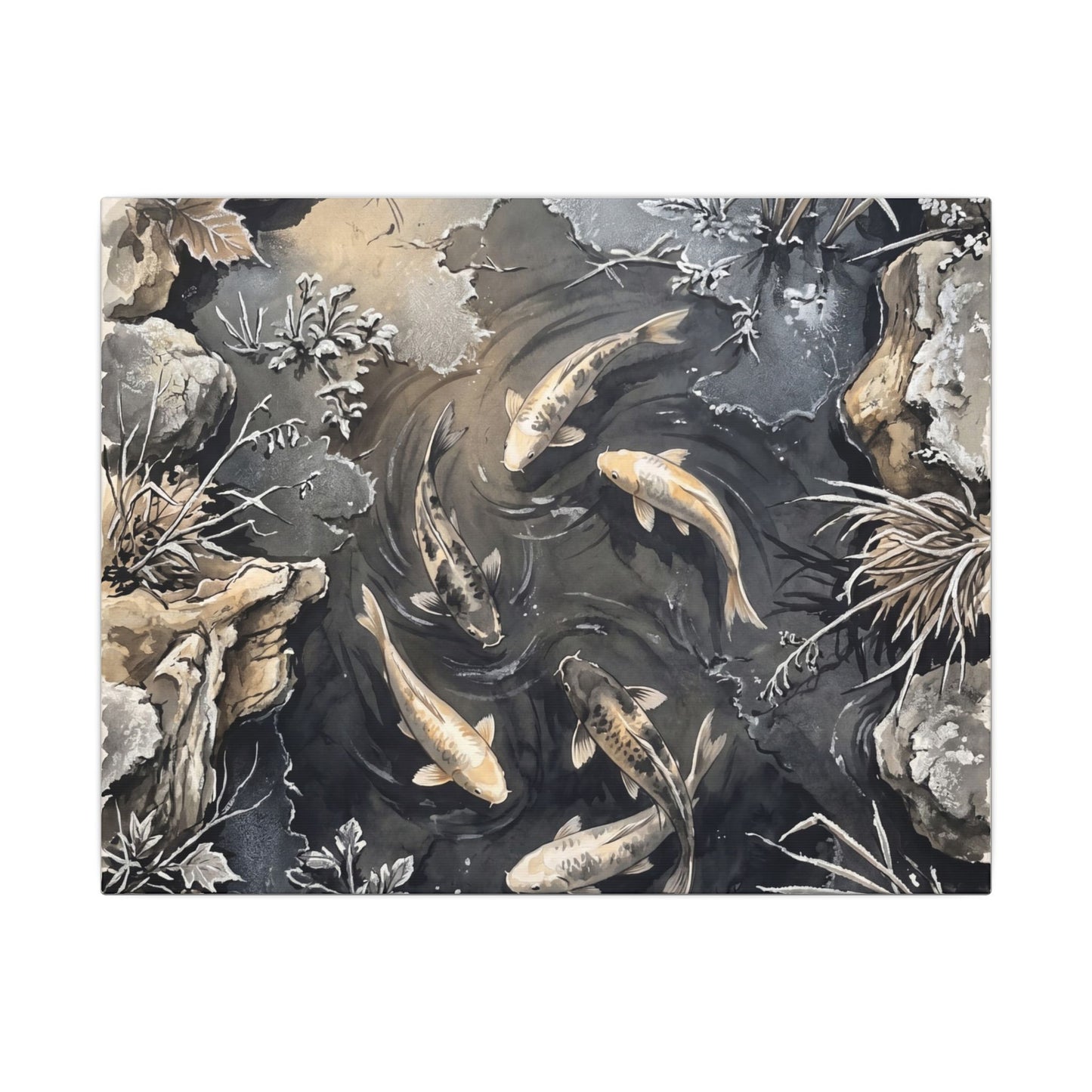 Koi Pond Canvas Art | Winter Japandi Japanese Pattern Art