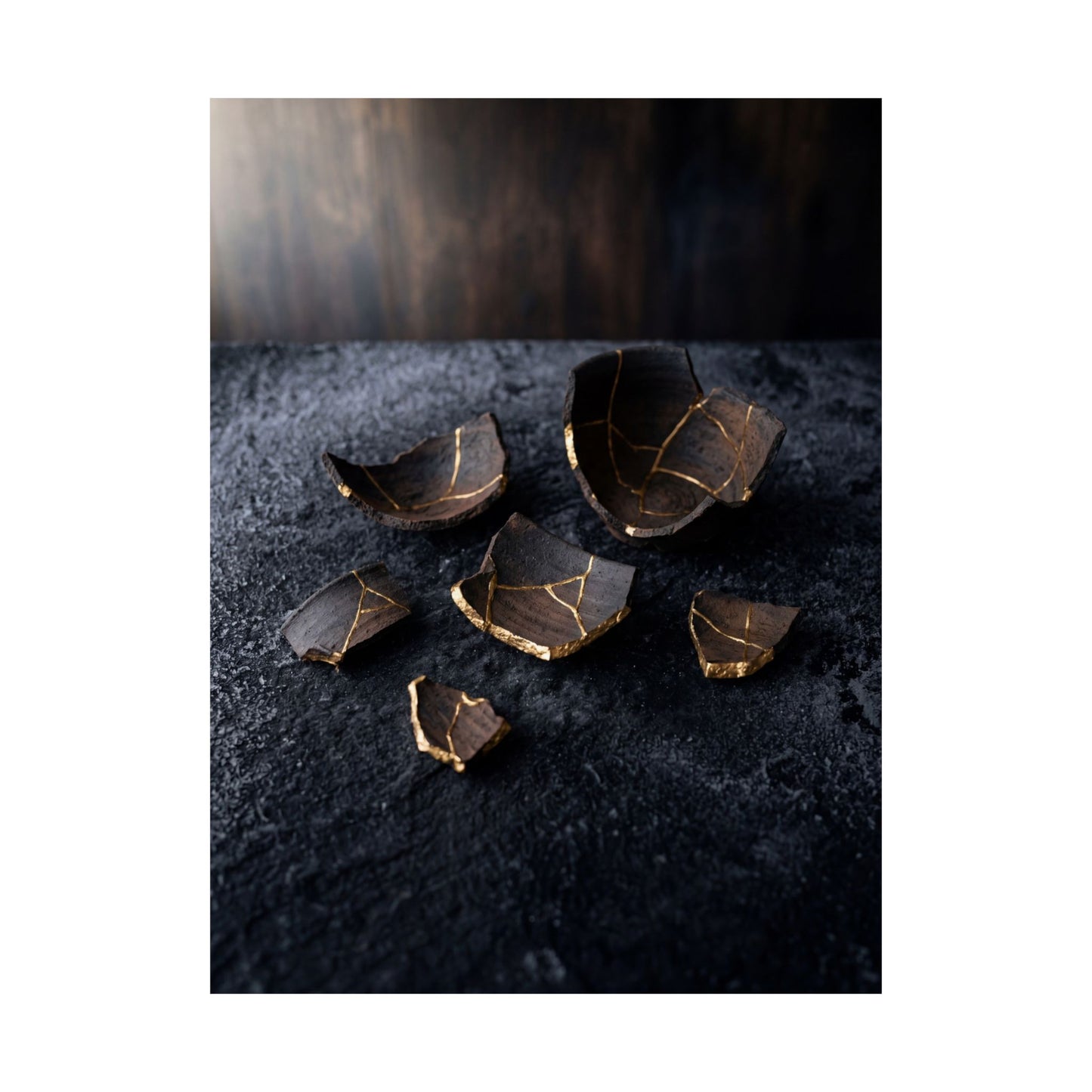 Dawn Broken Pottery Wall Art Print - Dark Japandi Kanso