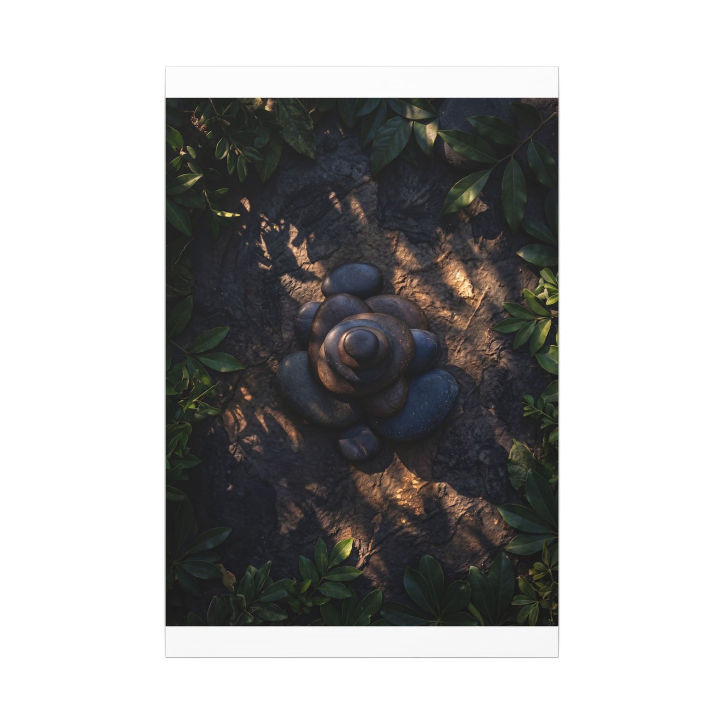 Ma River Stones Canvas Art - Dark Japandi Dark Texture