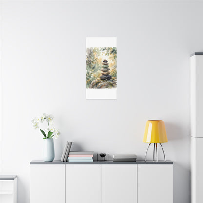 Golden Hour River Stones Canvas Art - Japandi Mono No Aware