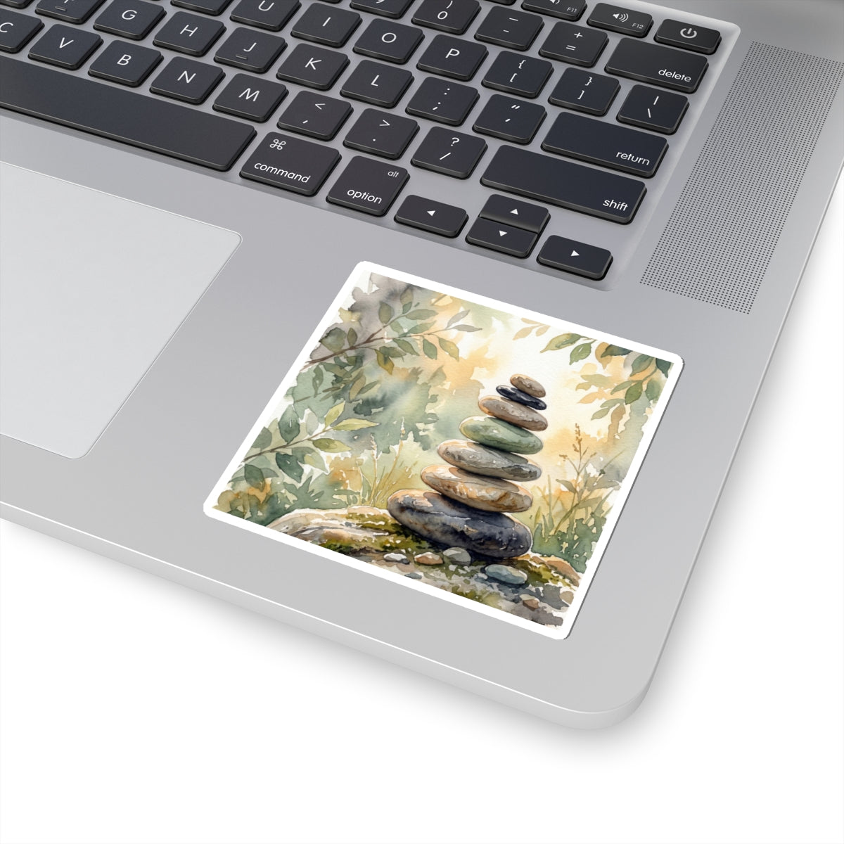Mono No Aware River Stones Sticker - Japandi Watercolor Art Print