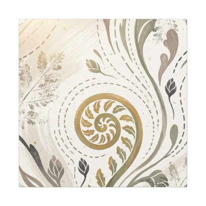 Japandi Fern Unfurling in Golden Hour | Japanese Pattern Canvas Art