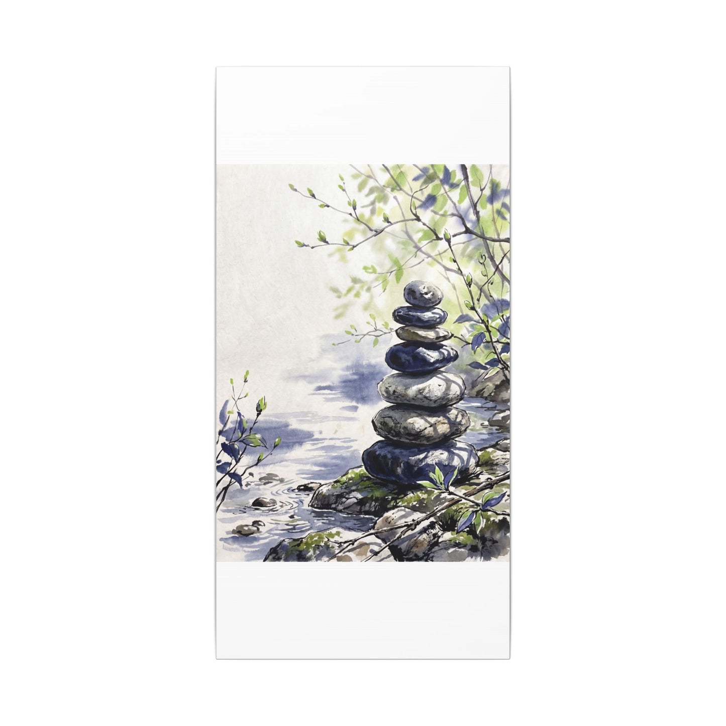 River Stones Sumi E Canvas Art | Serene Zen Art