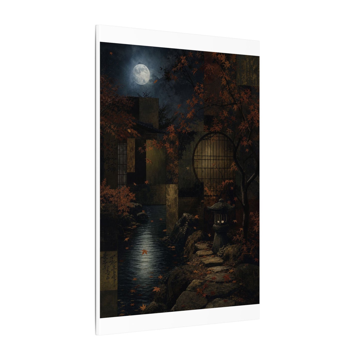 Moonlight Moonlit Garden Canvas Art - Dark Japandi Shibui