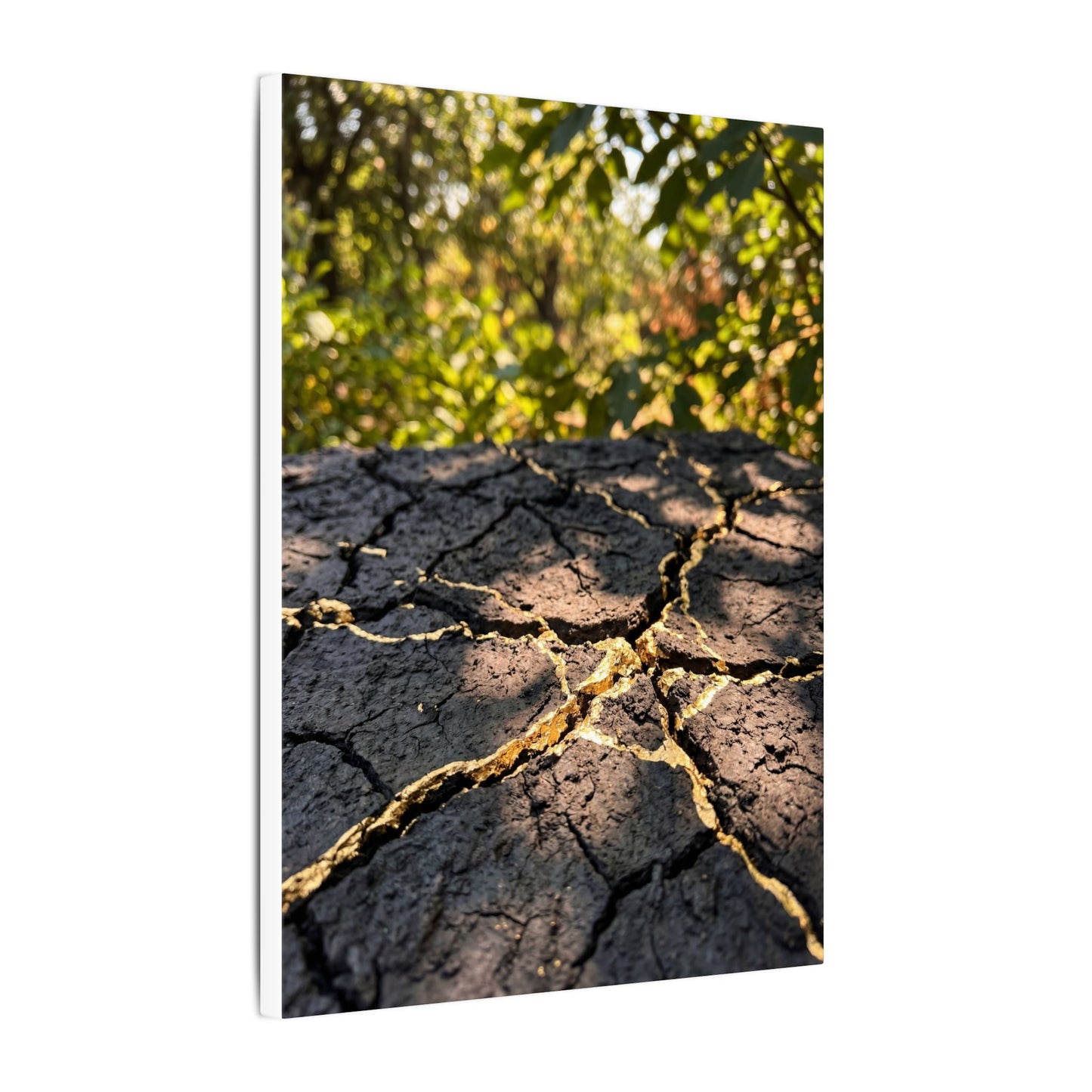 Shibui Cracked Earth Canvas Art - Kintsugi Gold Repair