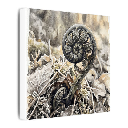 Japandi Fern Unfurling in Golden Hour | Watercolor Canvas Art