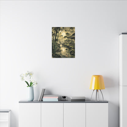 Moonlit Garden Sumi E Canvas Art | Calm Zen Art