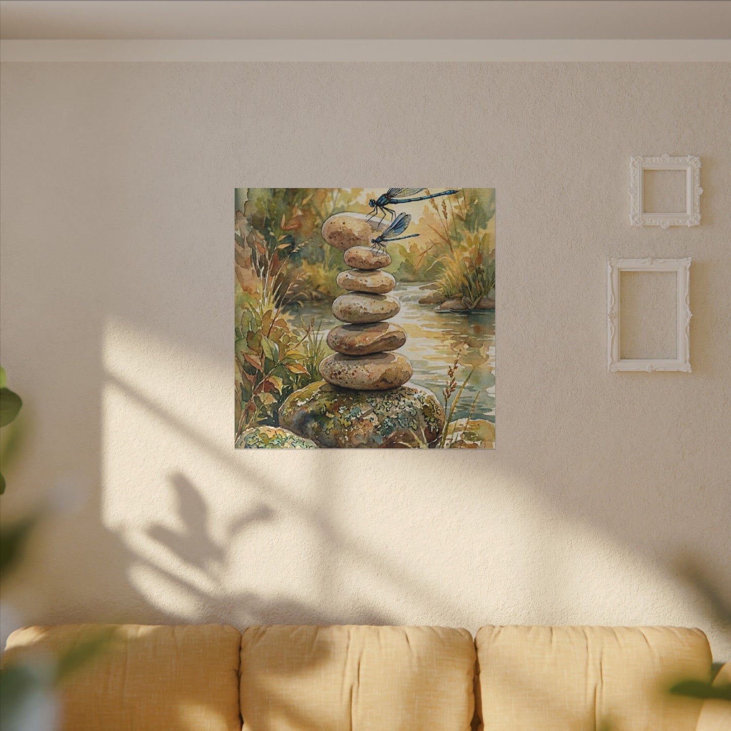River Stones Summer Canvas Art | Japandi Cozy Design
