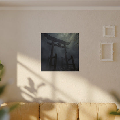 Dark Japandi Torii Gate in Dappled | Moody Minimal Canvas Art