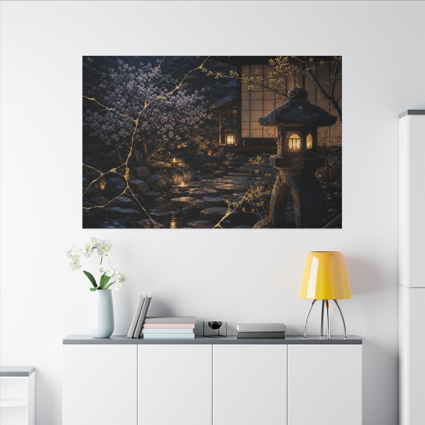 Seijaku Moonlit Garden Canvas Art - Kintsugi Gold Vein