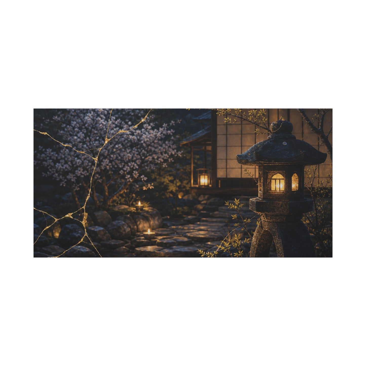 Seijaku Moonlit Garden Canvas Art - Kintsugi Gold Vein