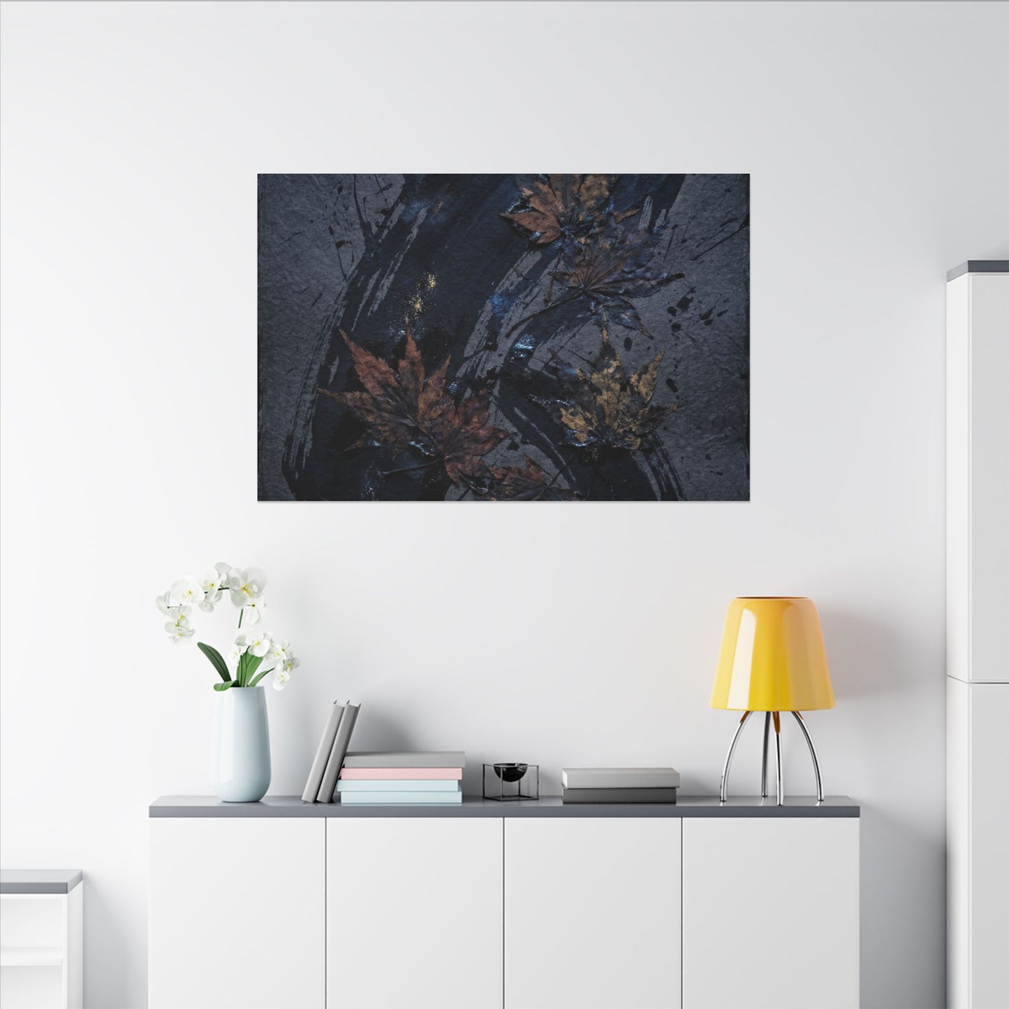 Sophisticated Ink Brushstroke Canvas Art - Dark Texture Dark Japandi