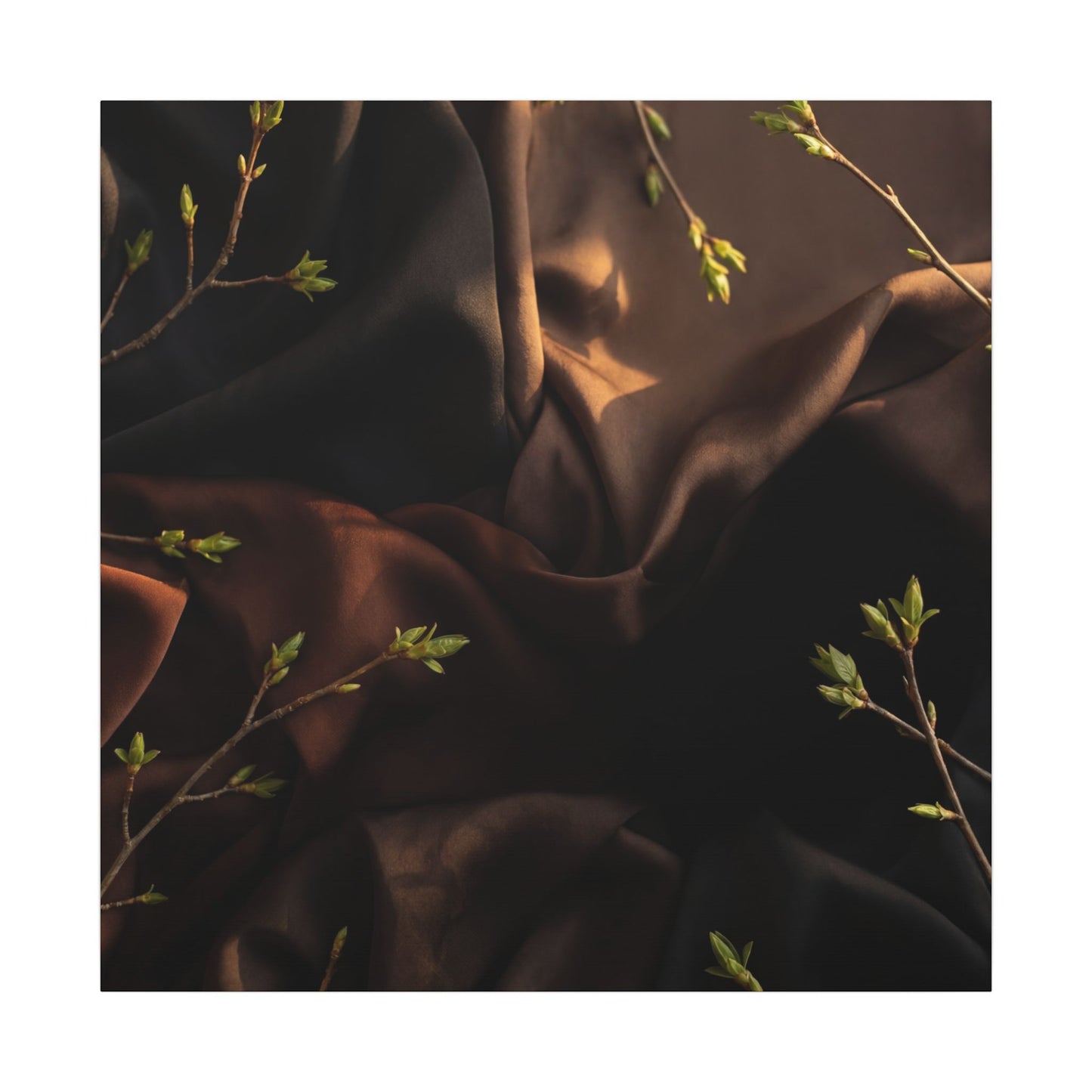 Dark Japandi Silk Drape in Golden Hour | Moody Minimal Canvas Art