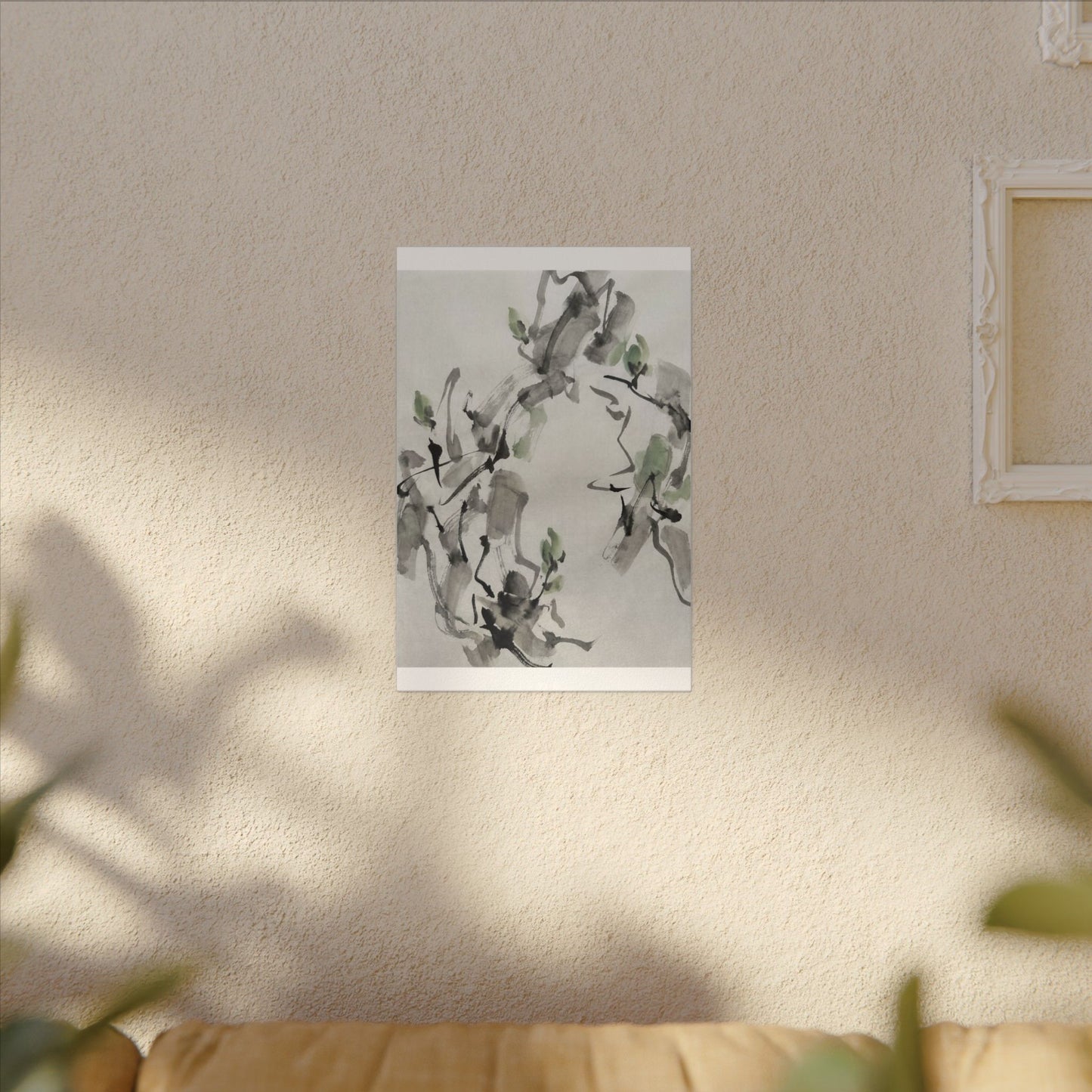 Zen Ink Brushstroke in Overcast | Sumi E Canvas Art