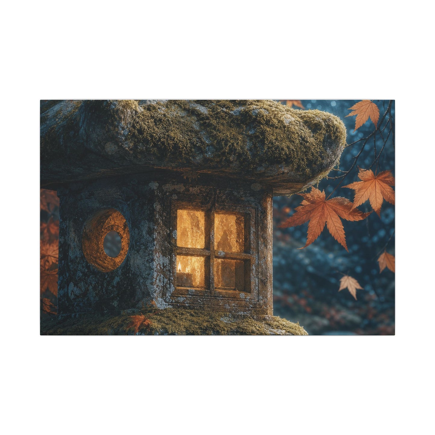 Autumn Stone Lantern Forest Whimsy Canvas Art | Earthy Decor
