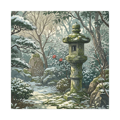 Stone Lantern Winter Canvas Art | Japandi Warm Design