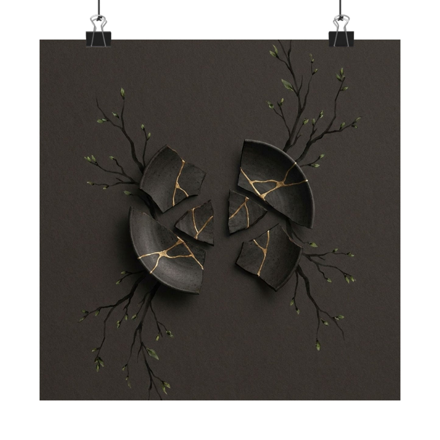 Dark Japandi Broken Pottery in Overcast | Charcoal Ink Wall Art Print