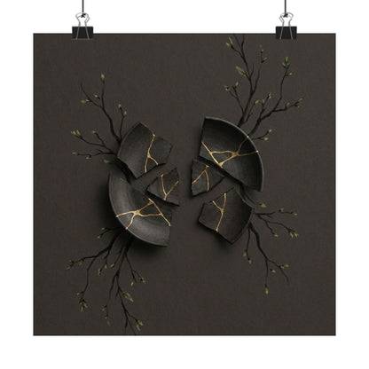 Dark Japandi Broken Pottery in Overcast | Charcoal Ink Wall Art Print