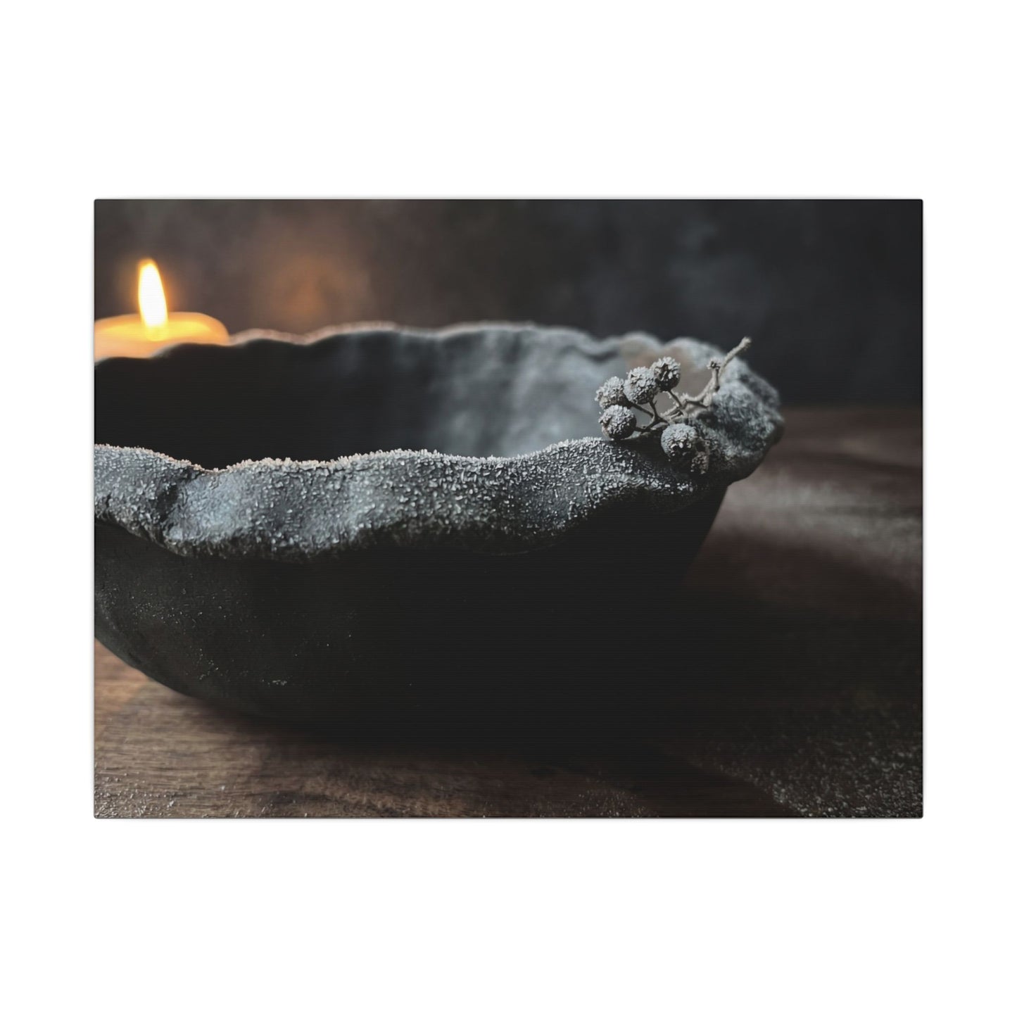 Ceramic Bowl Canvas Art | Winter Dark Japandi Shadow Zen Art Art Print
