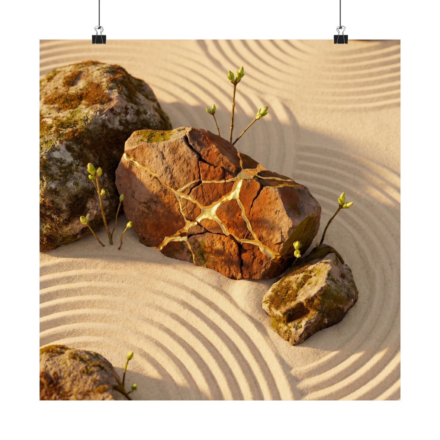 Rock Garden Crackle Gold Wall Art Print | Resilient Kintsugi Art