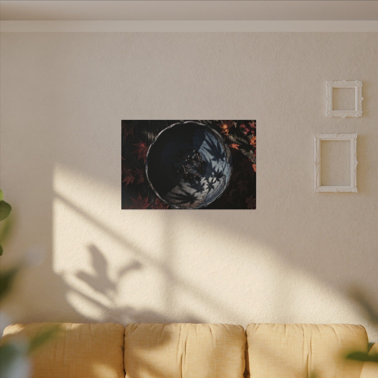 Autumn Ceramic Bowl Shadow Zen Canvas Art | Bold Decor