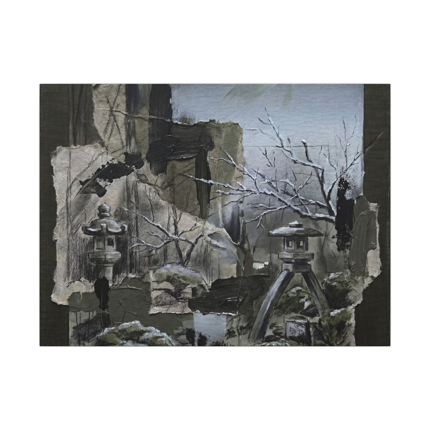 Winter Moonlit Garden Dark Texture Canvas Art | Moody Decor