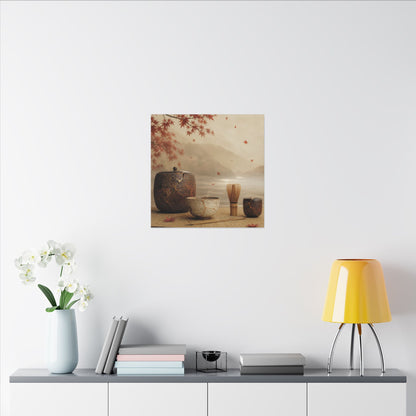 Tea Ceremony Canvas Art | Autumn Kintsugi Gold Vein Art