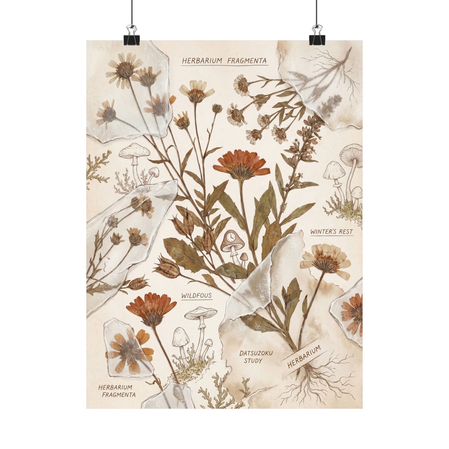 Winter Dried Flowers Herbarium Wall Art Print | Rustic Decor Art Print