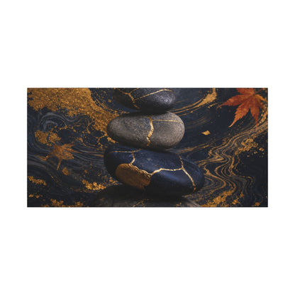 River Stones Autumn Canvas Art | Kintsugi Artful Design