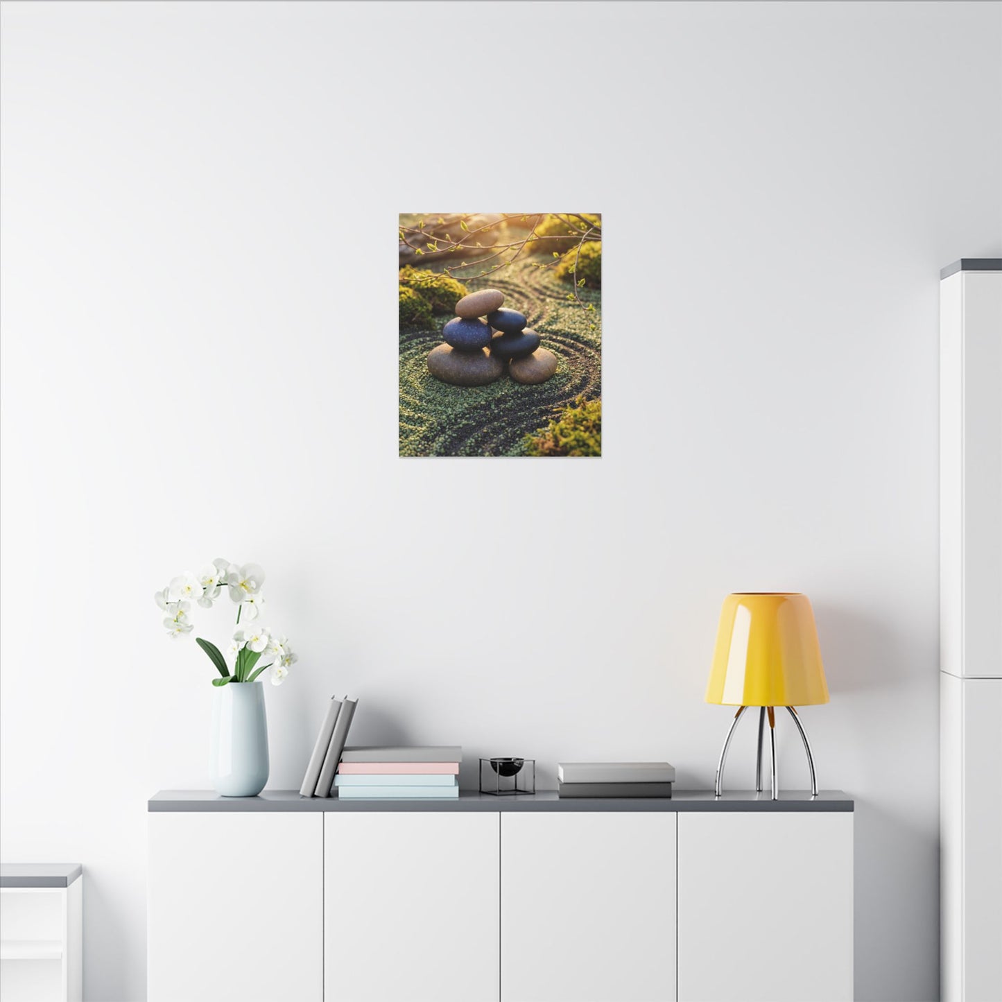 Zen River Stones in Golden Hour | Karesansui Canvas Art