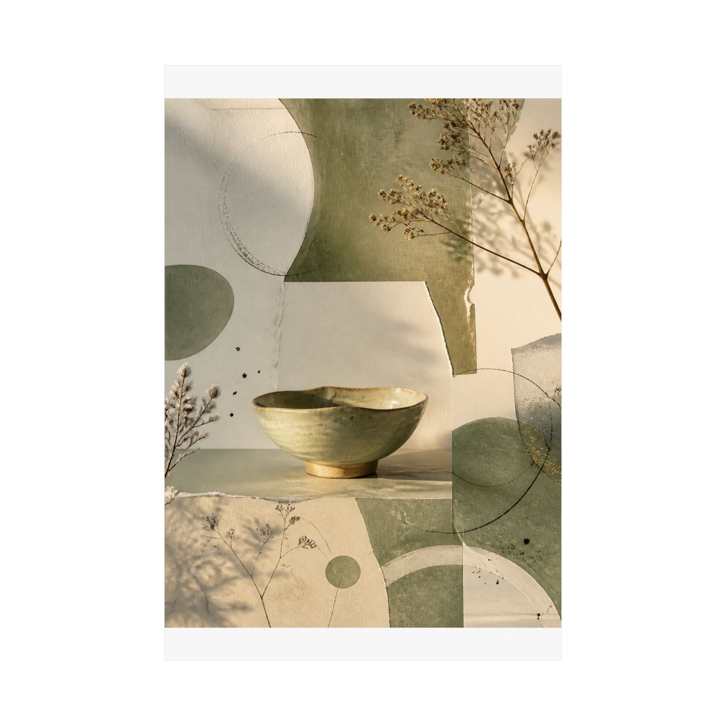 Ma Ceramic Bowl Wall Art Print - Japandi Minimal Line