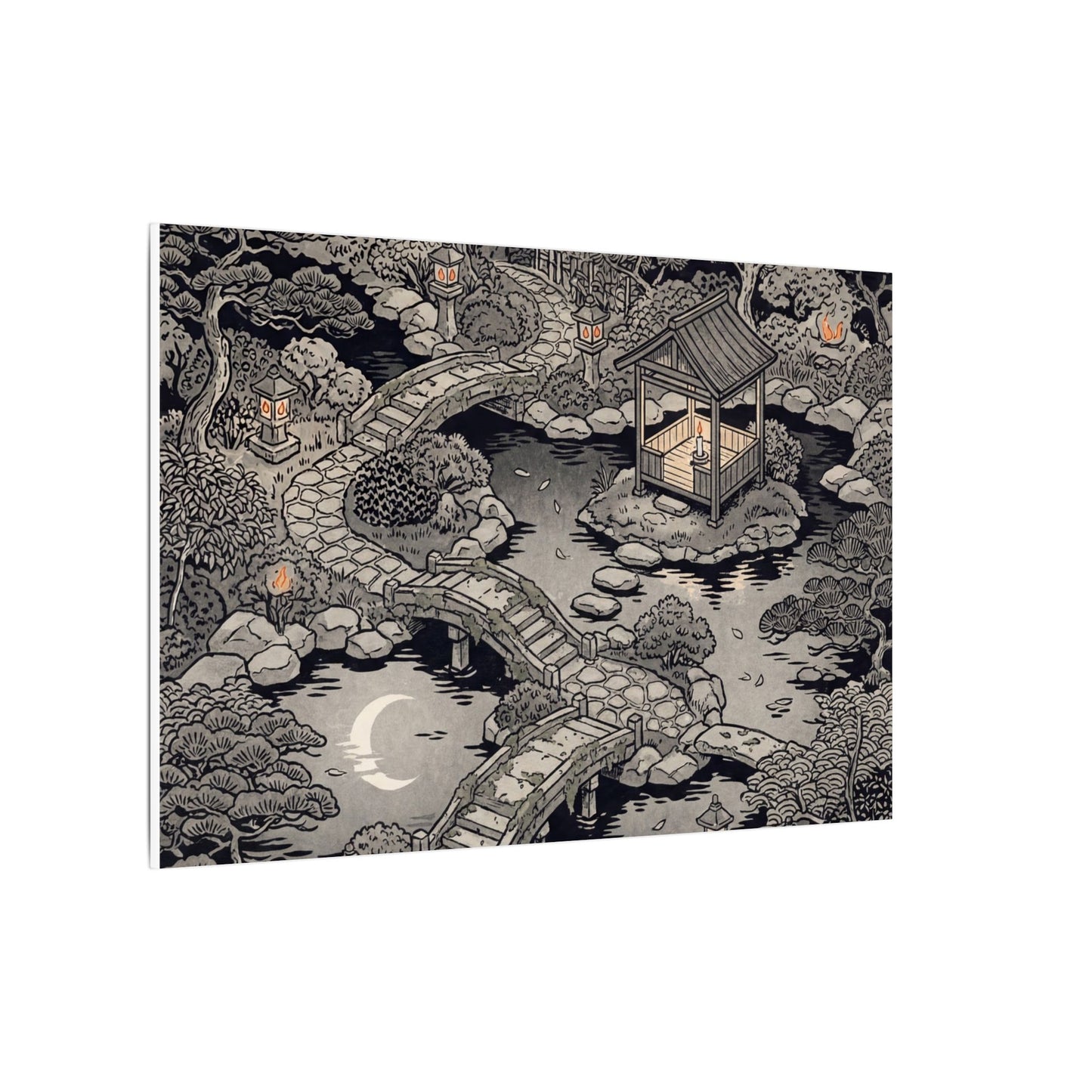 Moonlit Garden Ukiyo E Inspired Canvas Art | Serene Zen Art