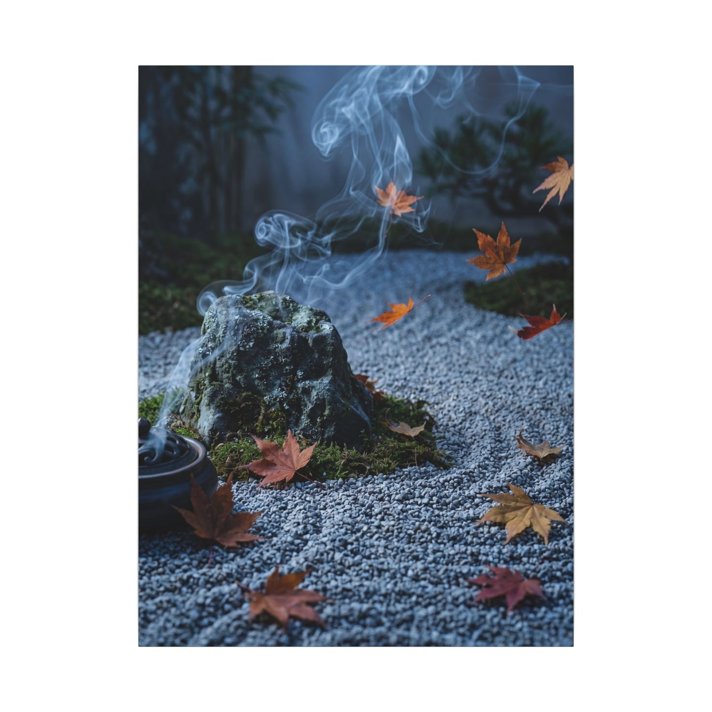 Autumn Incense Smoke Karesansui Canvas Art | Calm Decor