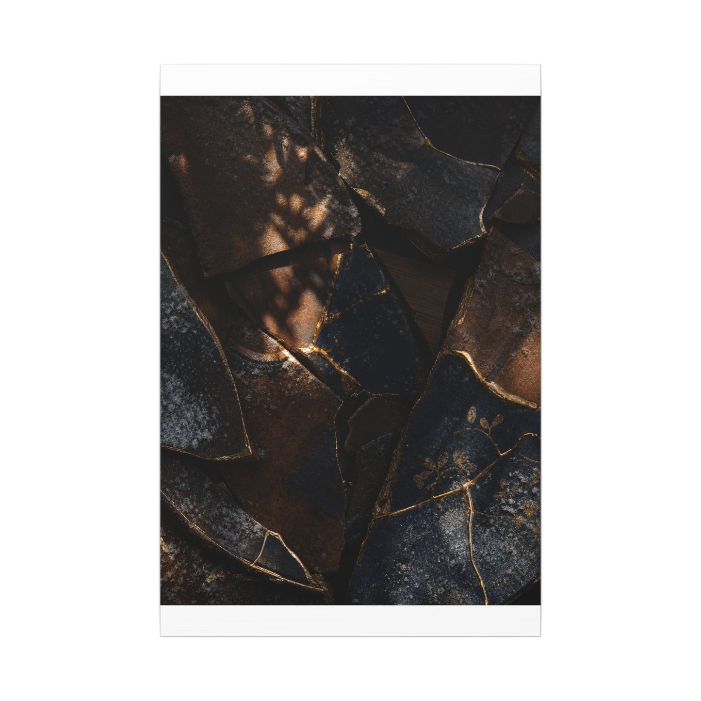 Fukinsei Broken Pottery Canvas Art - Dark Japandi Dark Texture
