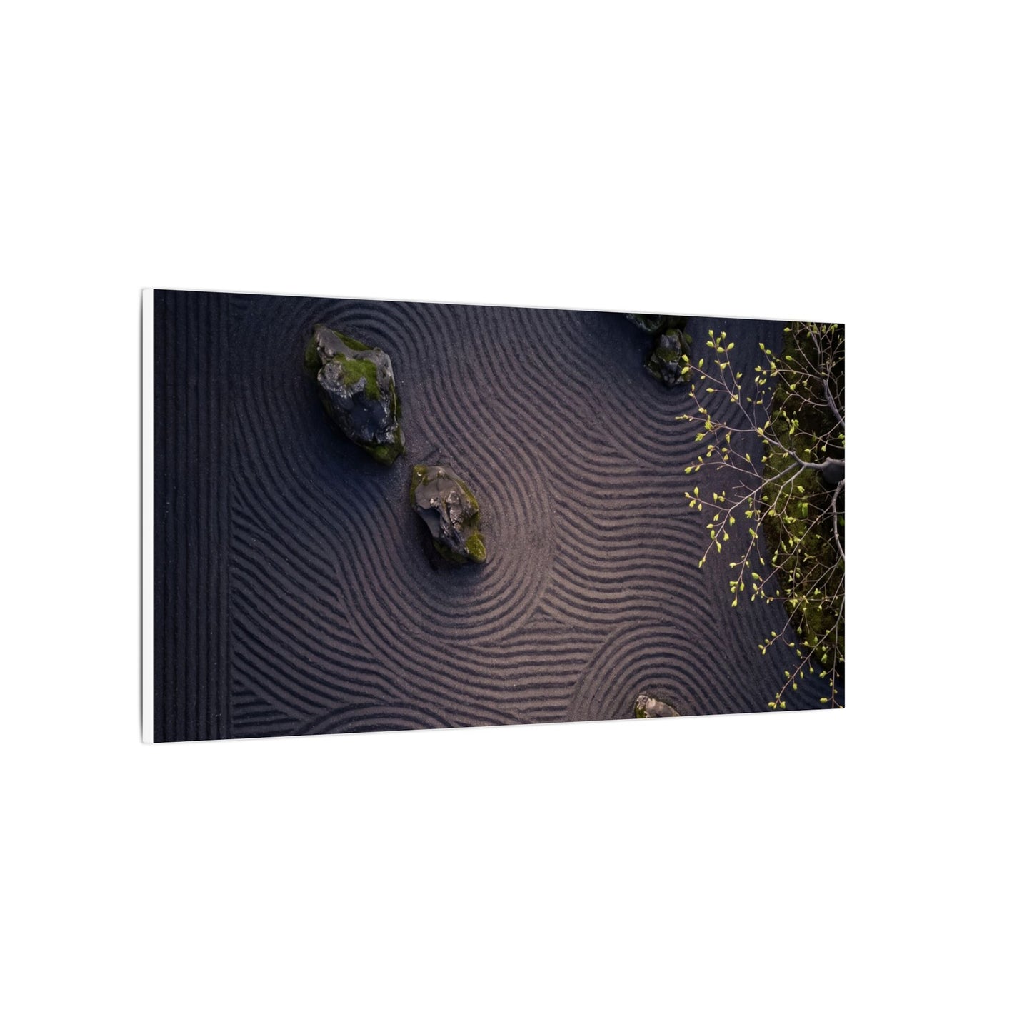 Dark Japandi Rock Garden in Dawn | Shadow Zen Canvas Art