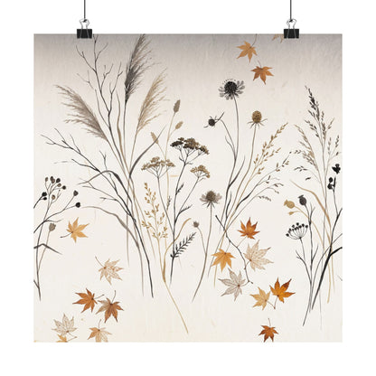Dried Flowers Wall Art Print | Autumn Japandi Japanese Pattern Art